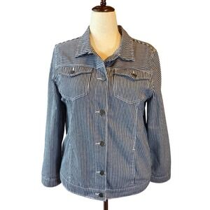 NorthStyle‎ Denim Spring Jacket Railroad Stripe Blue & White Size Large Coastal
